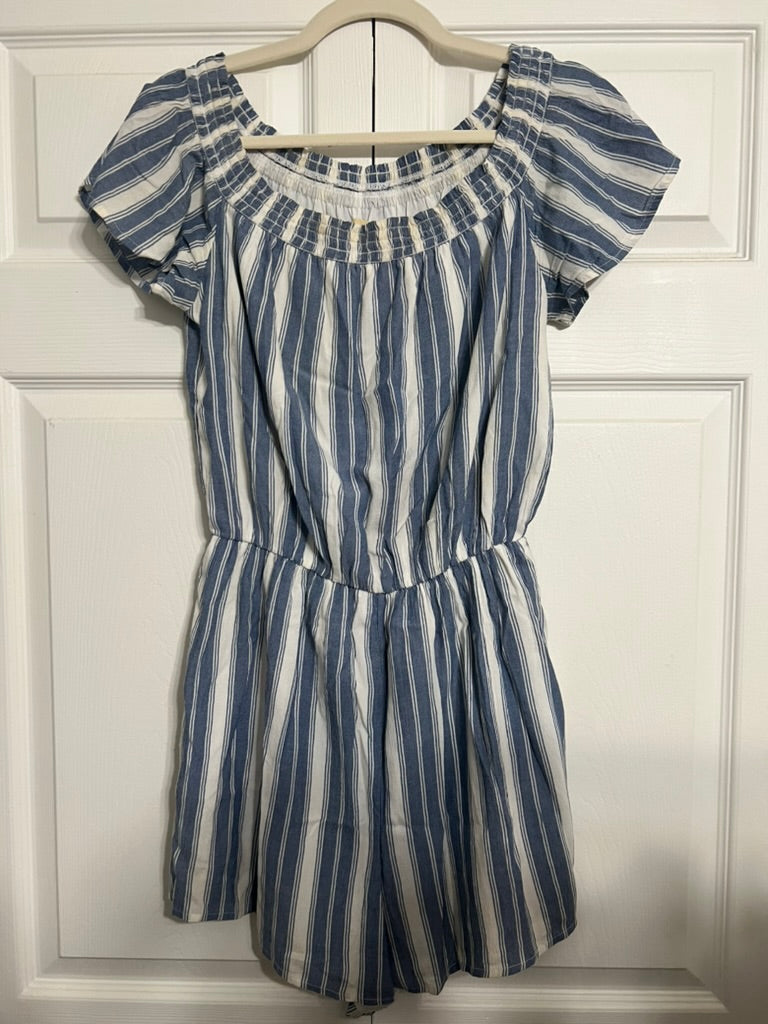 LucyBrook Boutique Brooke's Closet: Off Shoulder Blue/White Stripe Romper