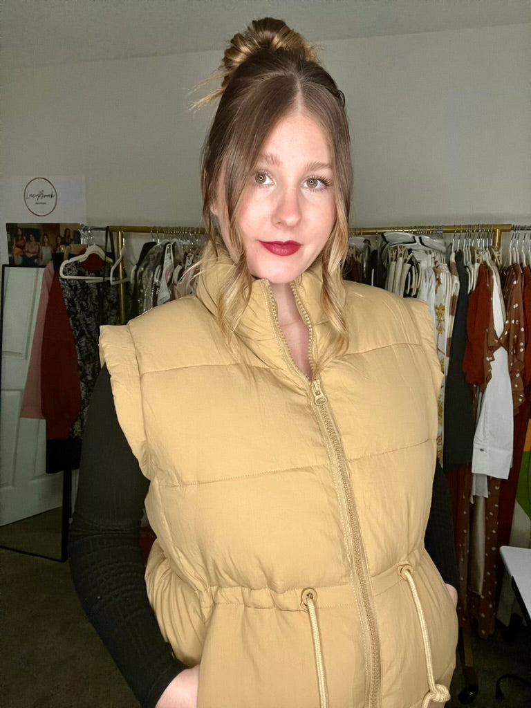 LucyBrook Boutique Brooke's Closet: Camel Puffer Vest