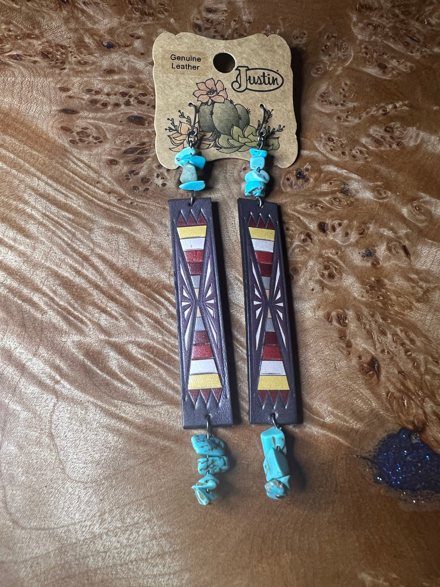 Justin Brand Genuine Leather Aztec Drop Earrings