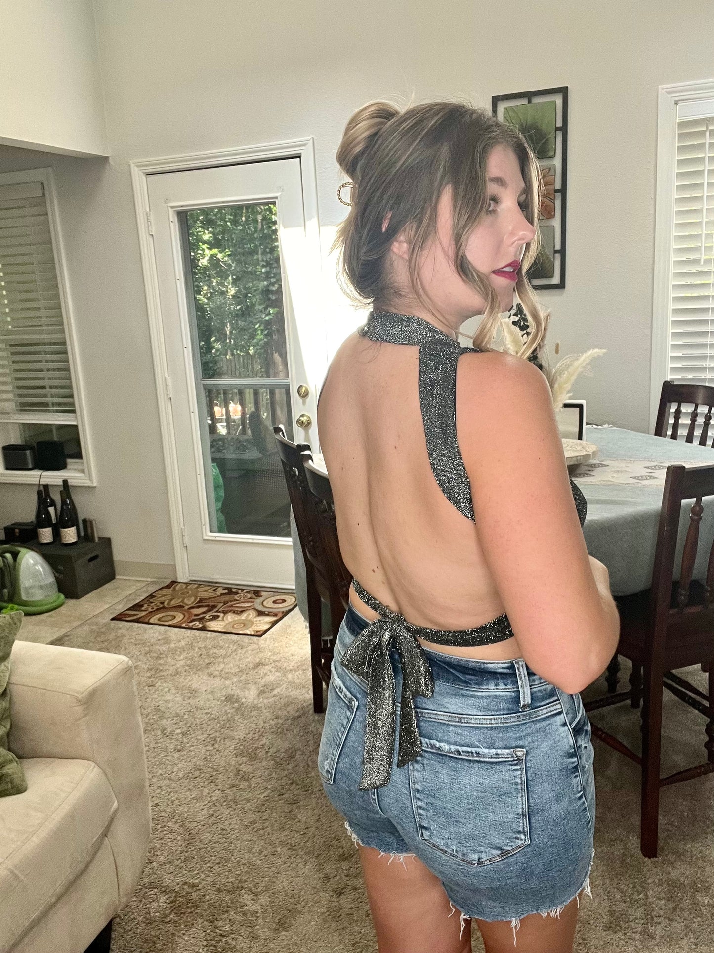 LucyBrook Boutique Brooke's Closet: Silver Open Back Crop Top