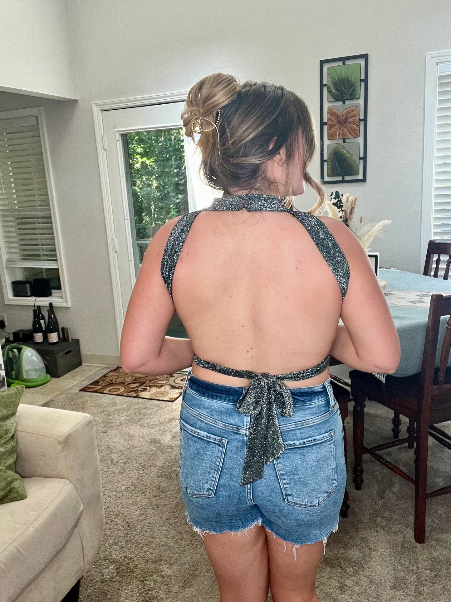 LucyBrook Boutique Brooke's Closet: Silver Open Back Crop Top