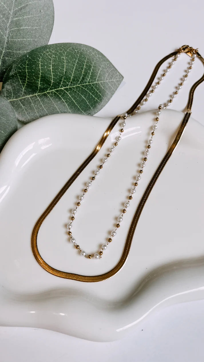 LucyBrook Boutique Pearl and Herringbone Double Layered Chain
