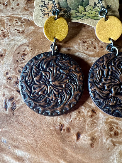 Justin Brand Genuine Leather Round Print Earrings