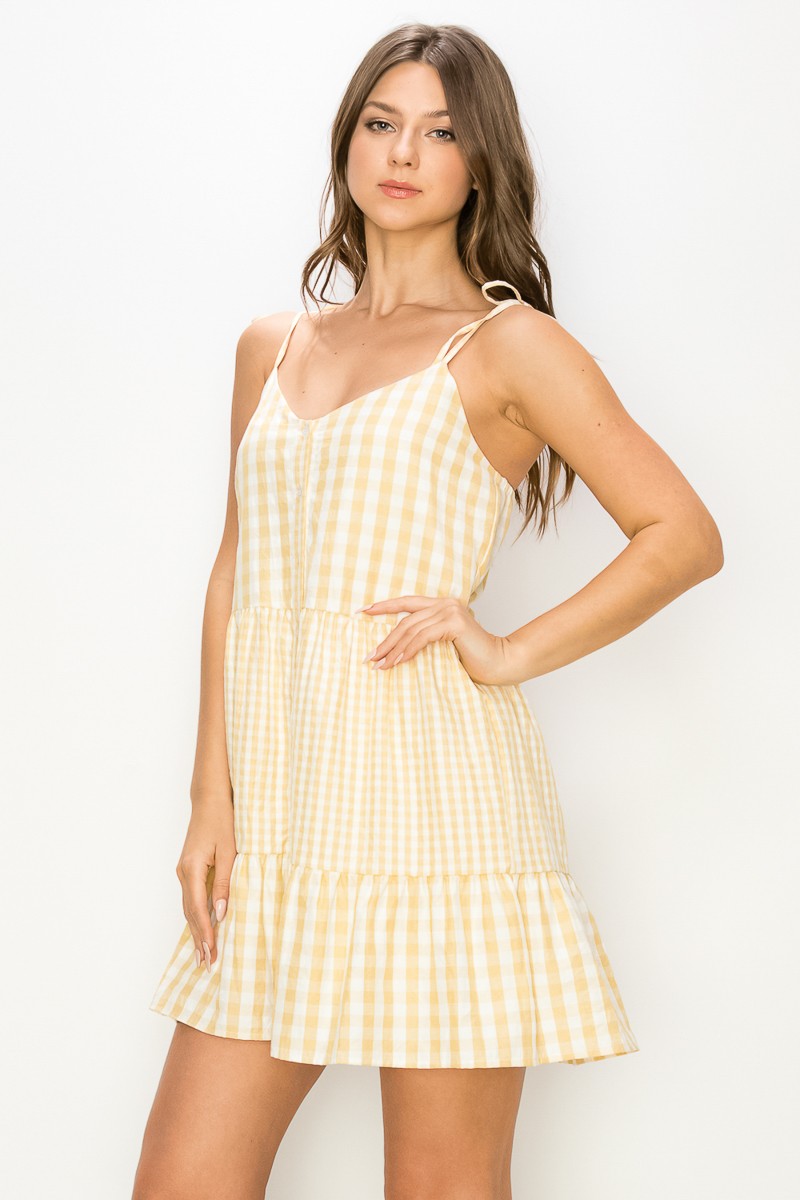 Yellow Mixed Plaid Sun Dress