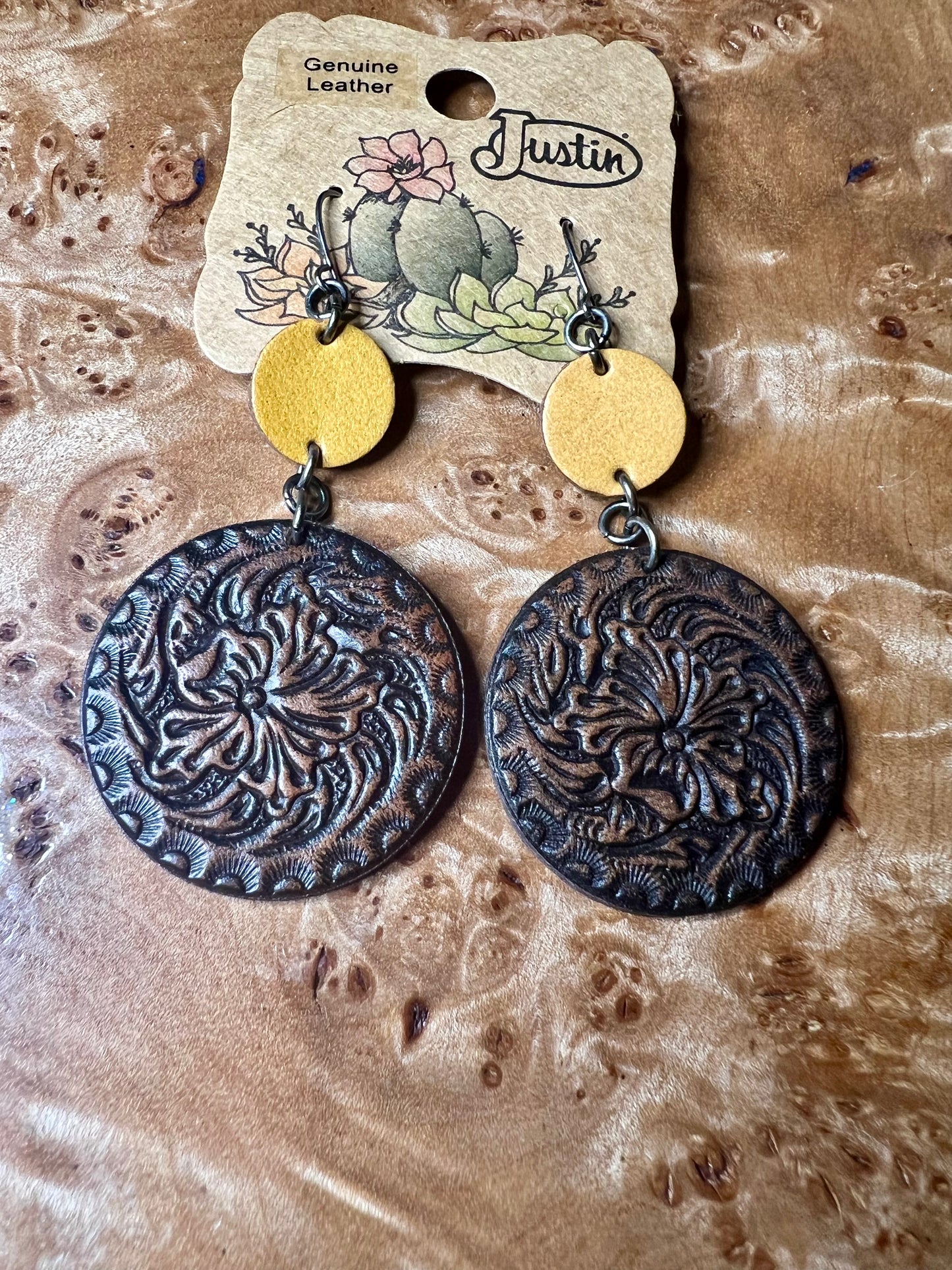 Justin Brand Genuine Leather Round Print Earrings