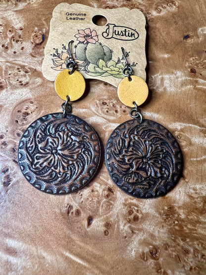 Justin Brand Genuine Leather Round Print Earrings