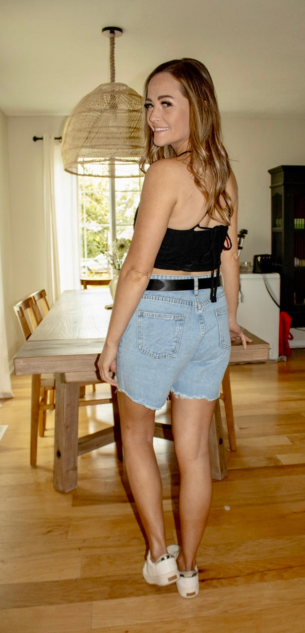 High Waist Long Denim Shorts