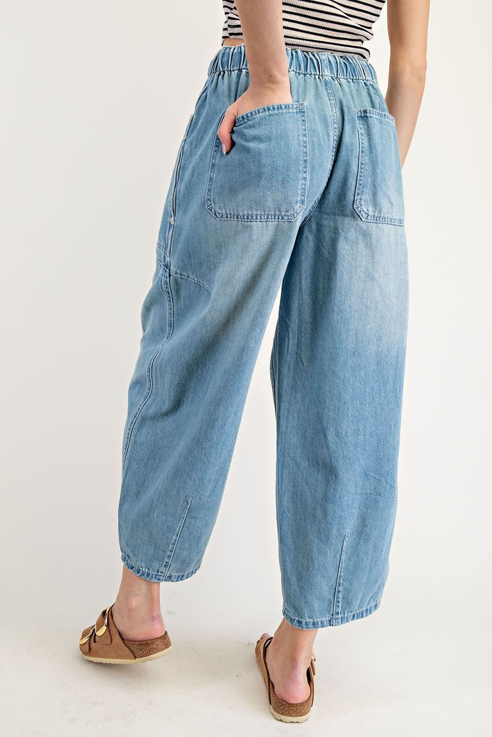 LucyBrook Boutique Relaxed Fit  Cropped Wide Leg Denim Pants