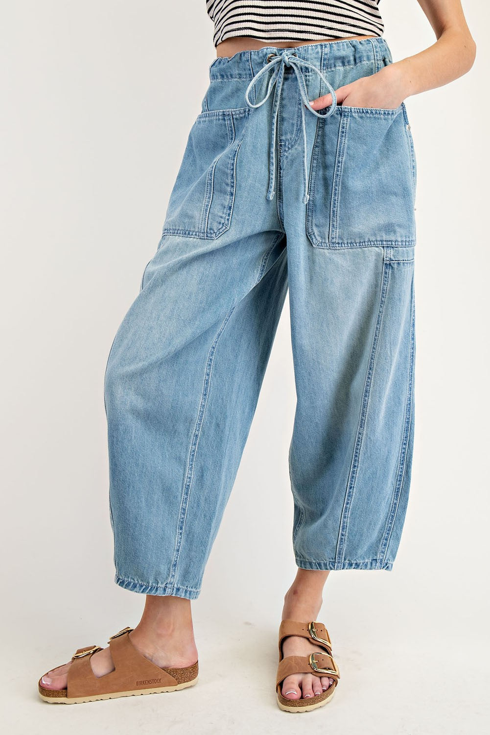 LucyBrook Boutique Relaxed Fit  Cropped Wide Leg Denim Pants