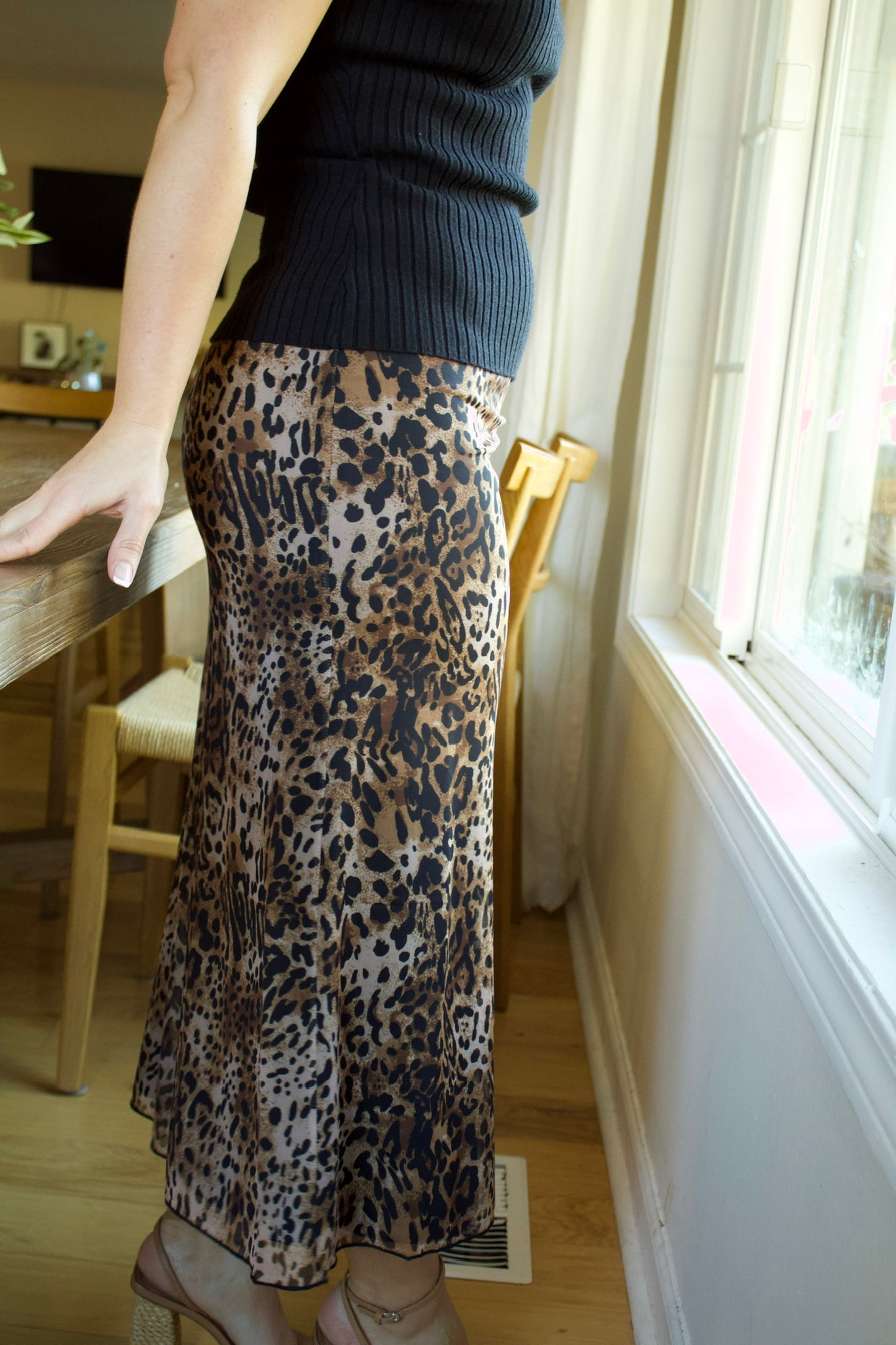 Leopard Print Mesh Midi Skirt