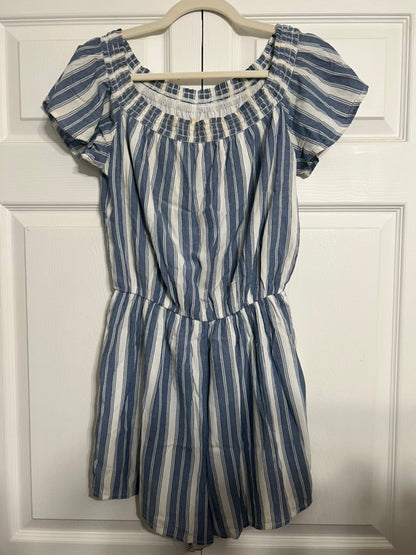 LucyBrook Boutique Brooke's Closet: Off Shoulder Blue/White Stripe Romper