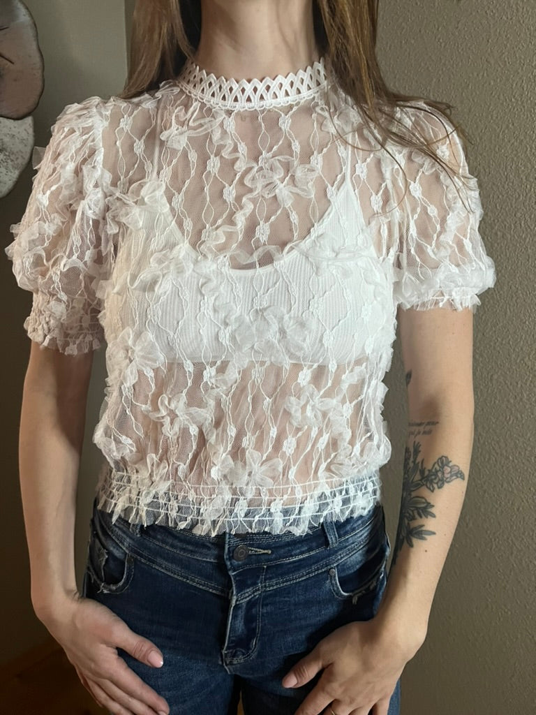 LucyBrook Boutique Sweet Details Floral High Neck Blouse