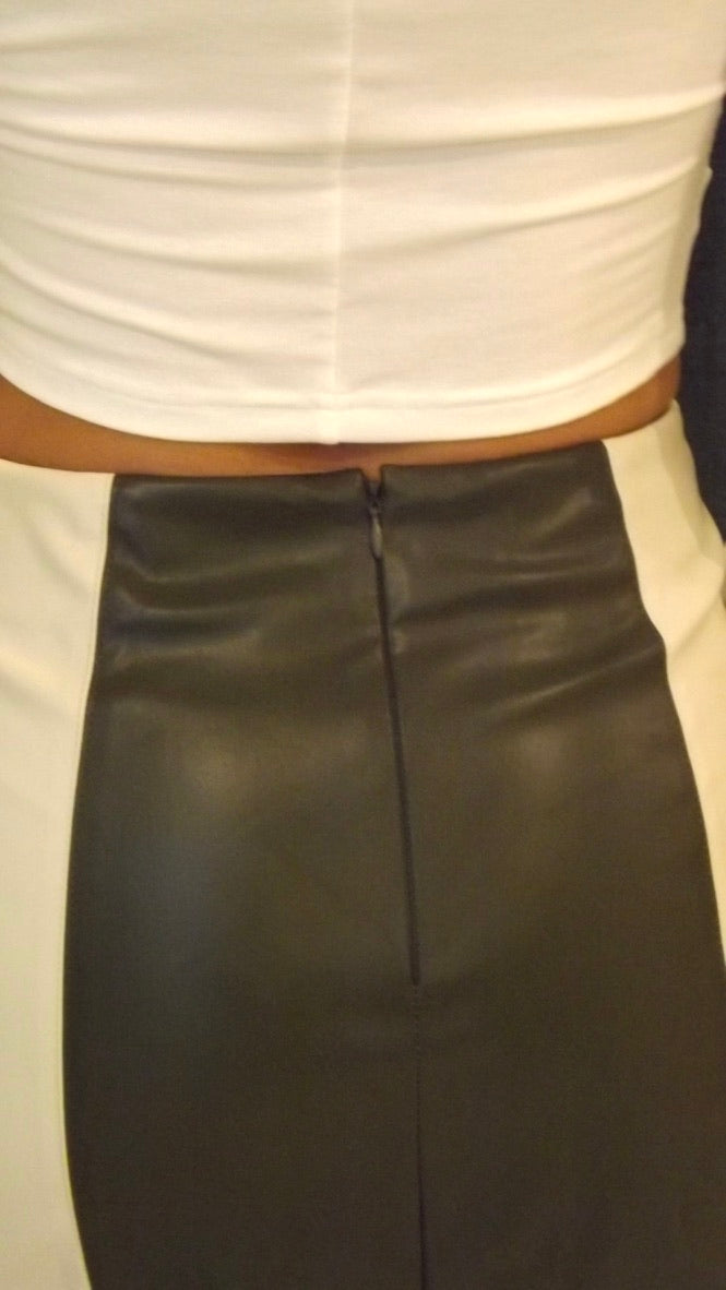 Retro Colorblock Leather Mini Skirt