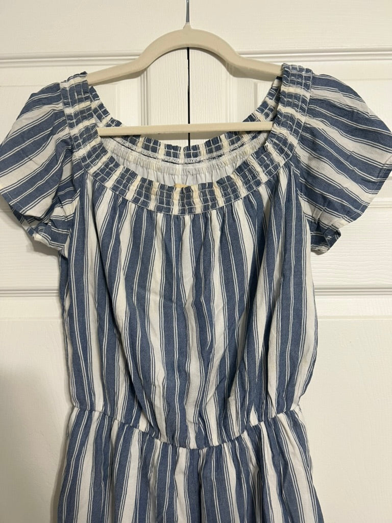 Brooke's Closet: Off Shoulder Blue/White Stripe Romper