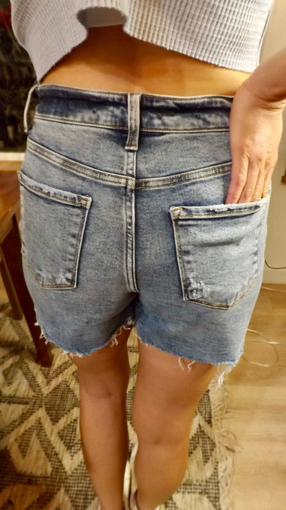 High Rise Stretch Denim Shorts