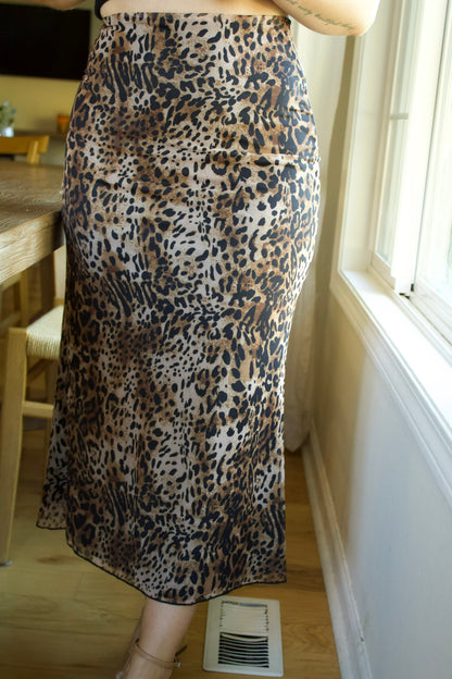 Leopard Print Mesh Midi Skirt