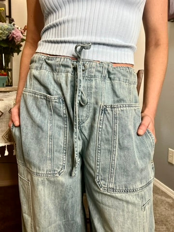 LucyBrook Boutique Relaxed Crop Wide Leg Denim Pants
