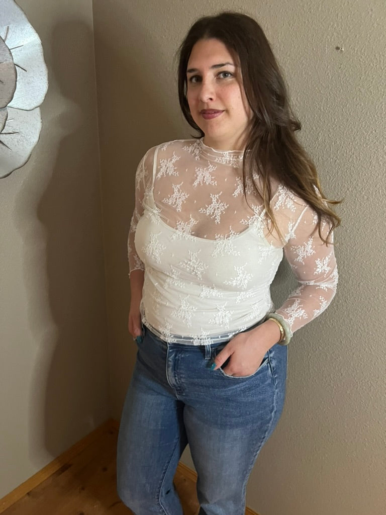 LucyBrook Boutique Sheer Lace Layering Top