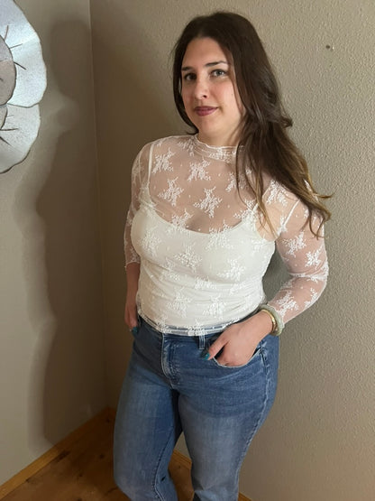 LucyBrook Boutique Sheer Lace Layering Top