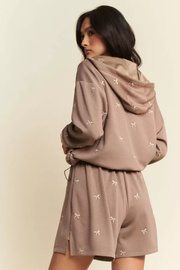 LucyBrook Boutique Bow Embroidered Zip Up Hoodie Jacket