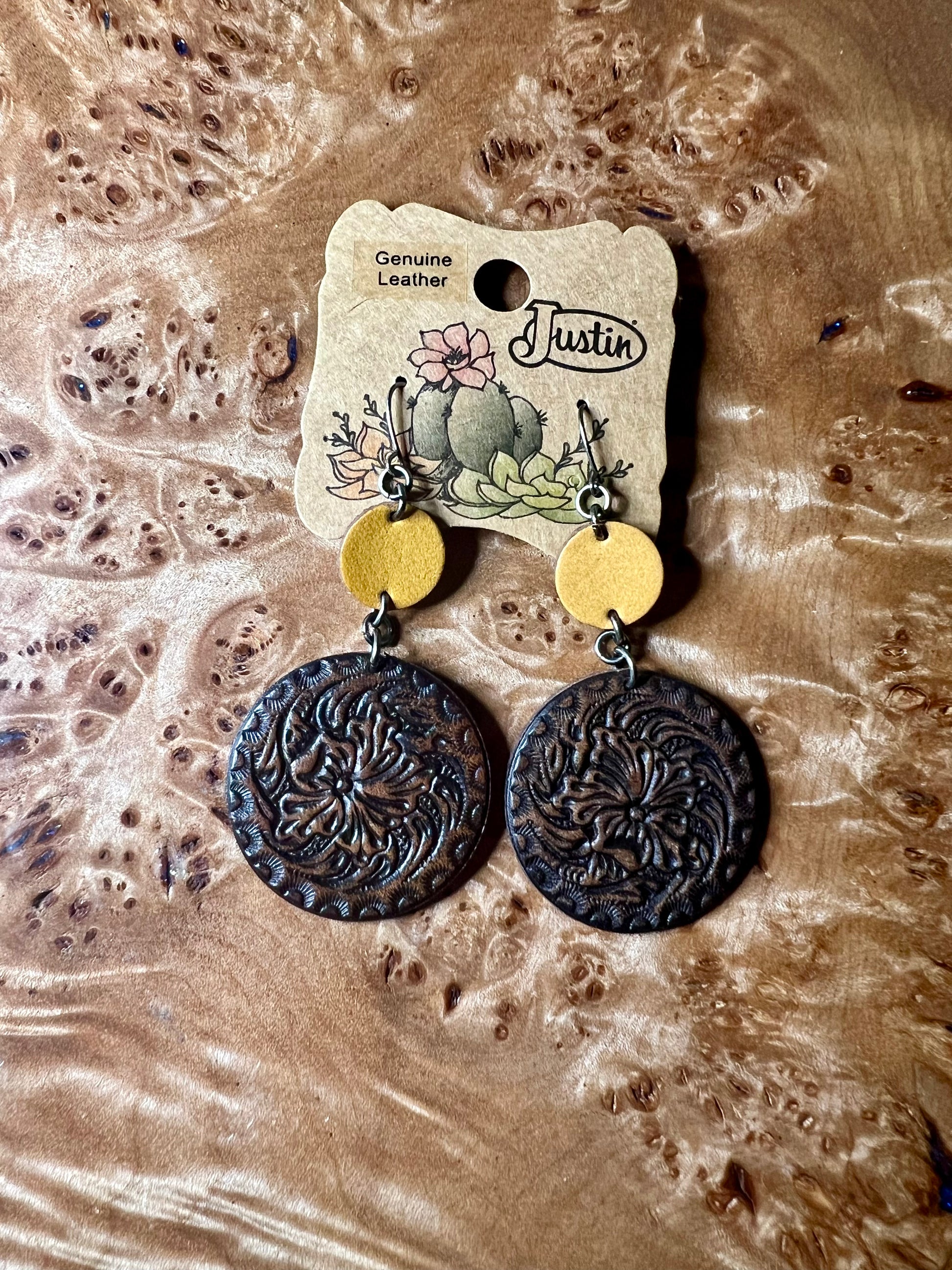 Justin Brand Genuine Leather Round Print Earrings