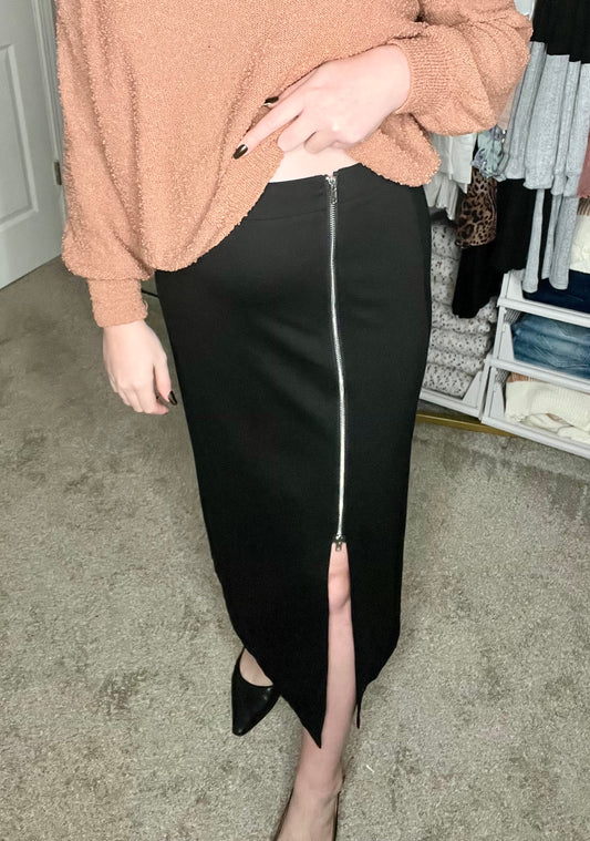 LucyBrook Boutique Brooke's Closet: Black Side Zip Midi Skirt