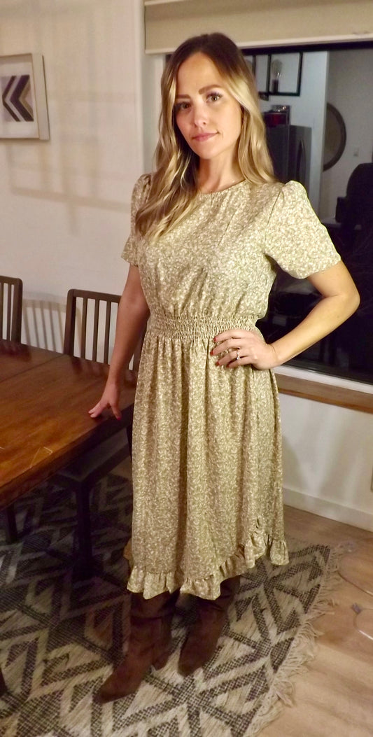 Brooke's Closet: Beige Floral Peasant Dress