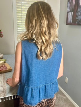 LucyBrook Boutique Denim Bow Tie Peplum Top