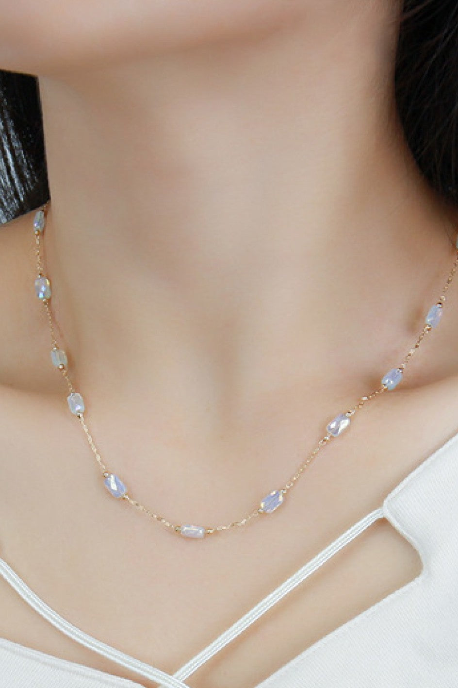 Crystal Clear Beaded Gold Necklace