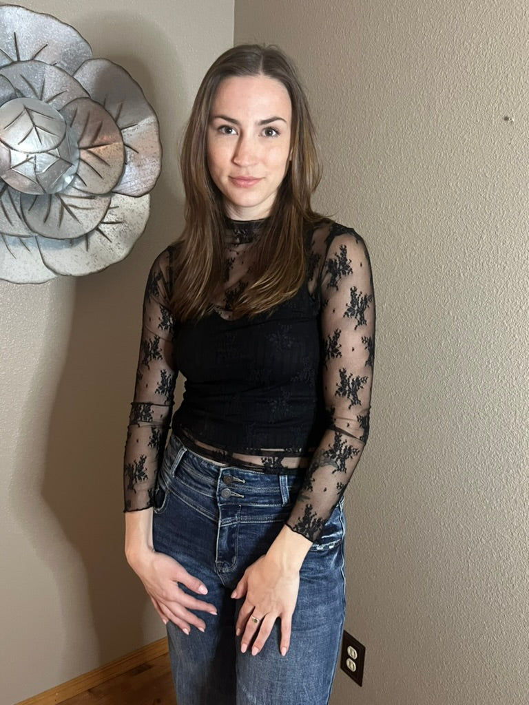 LucyBrook Boutique Sheer Lace Layering Top