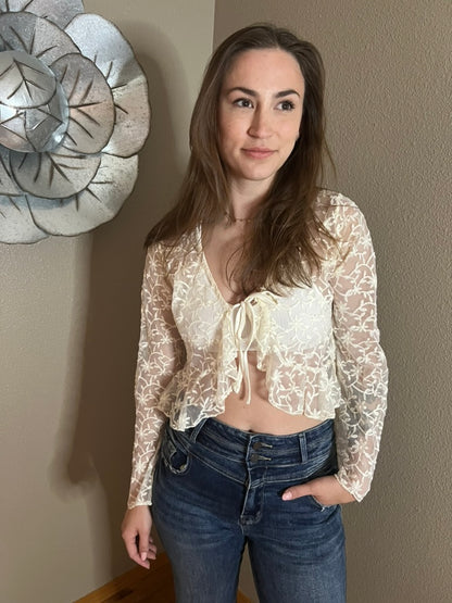 LucyBrook Boutique Ruffle Tie Front Cardigan