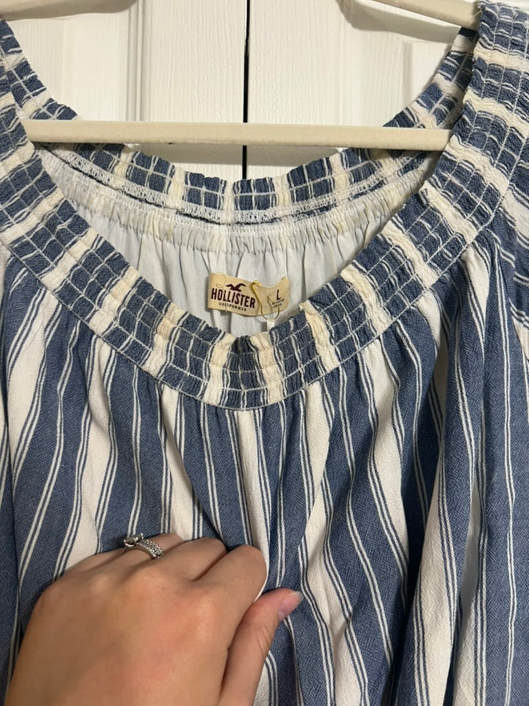 Brooke's Closet: Off Shoulder Blue/White Stripe Romper