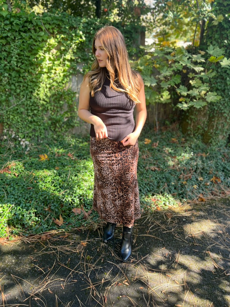 Leopard Print Mesh Midi Skirt