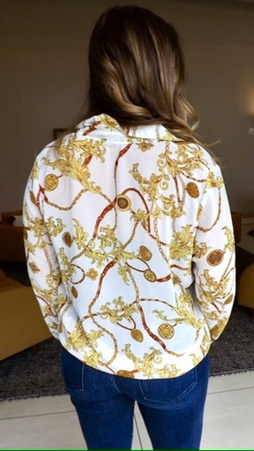 Chain Print LS Blouse