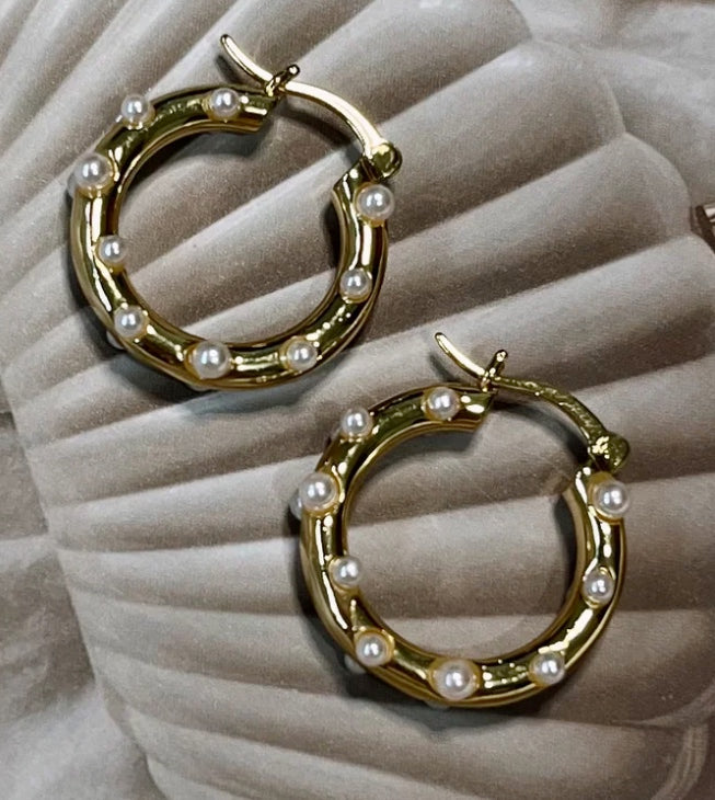 Sierra Pearl Gold Plated Hoops