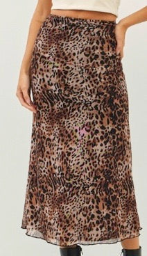 Leopard Print Mesh Midi Skirt