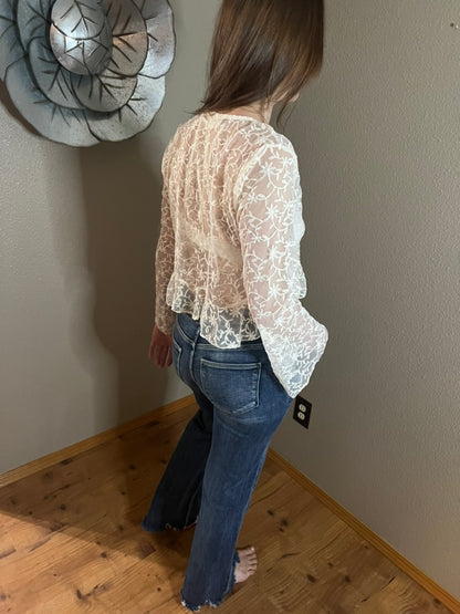 LucyBrook Boutique Ruffle Tie Front Cardigan