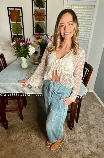 LucyBrook Boutique Ruffle Tie Front Cardigan