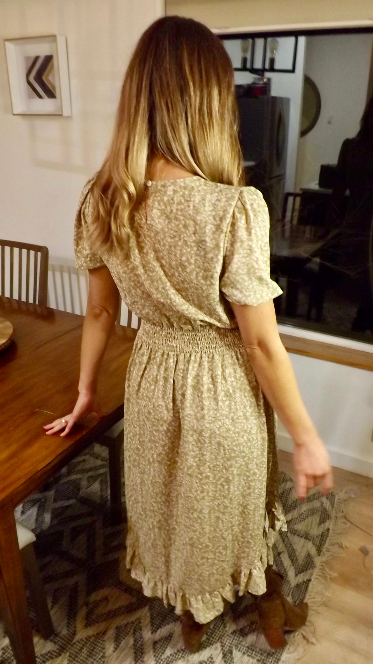 Brooke's Closet: Beige Floral Peasant Dress