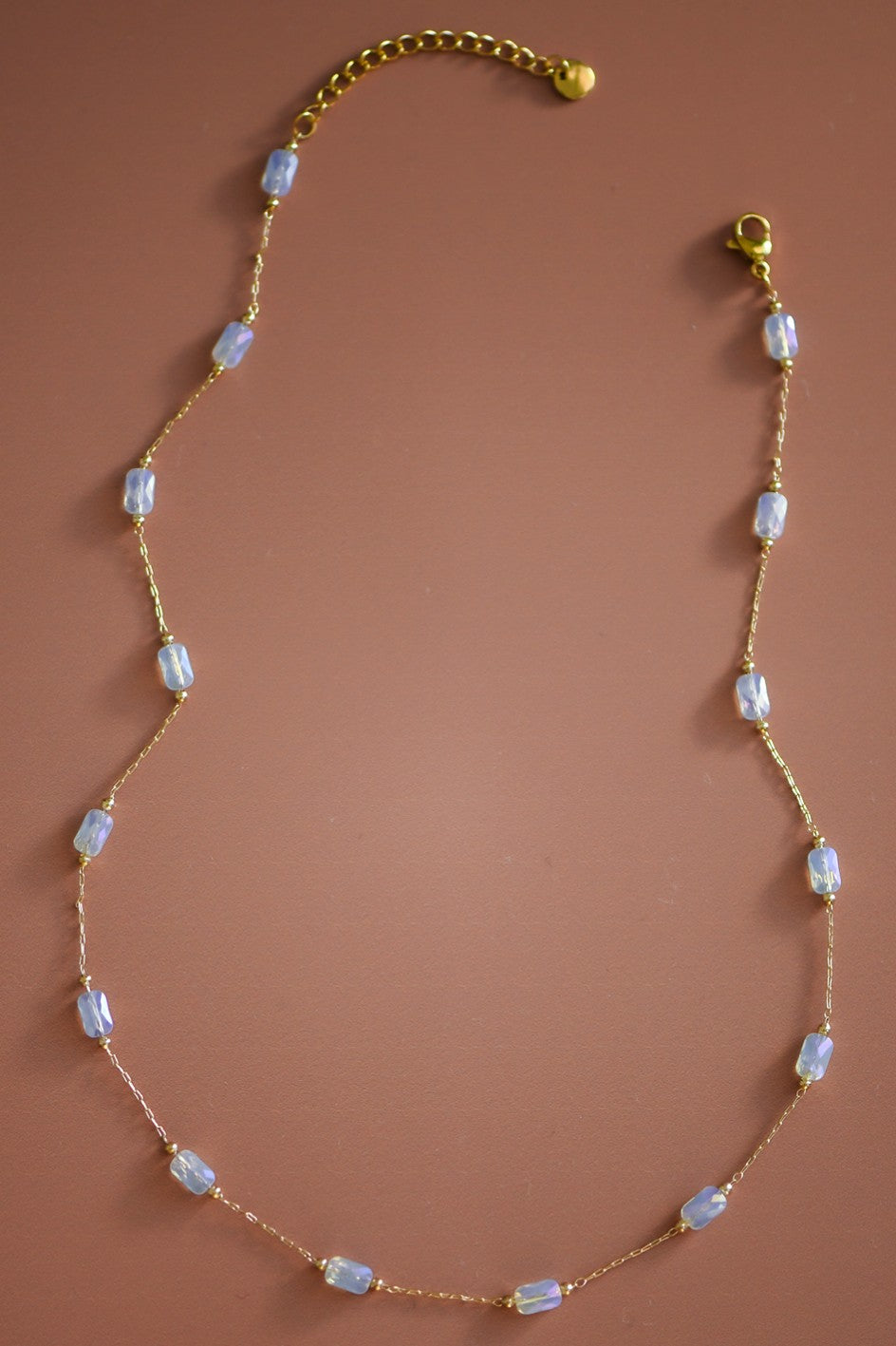 Crystal Clear Beaded Gold Necklace