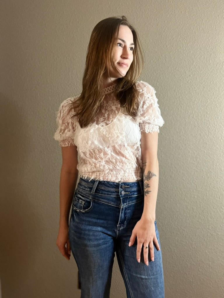 LucyBrook Boutique Sweet Details Floral High Neck Blouse