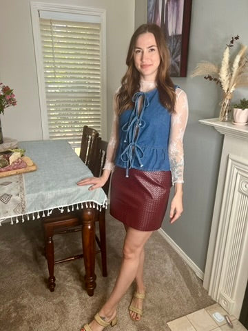 LucyBrook Boutique Denim Bow Tie Peplum Top