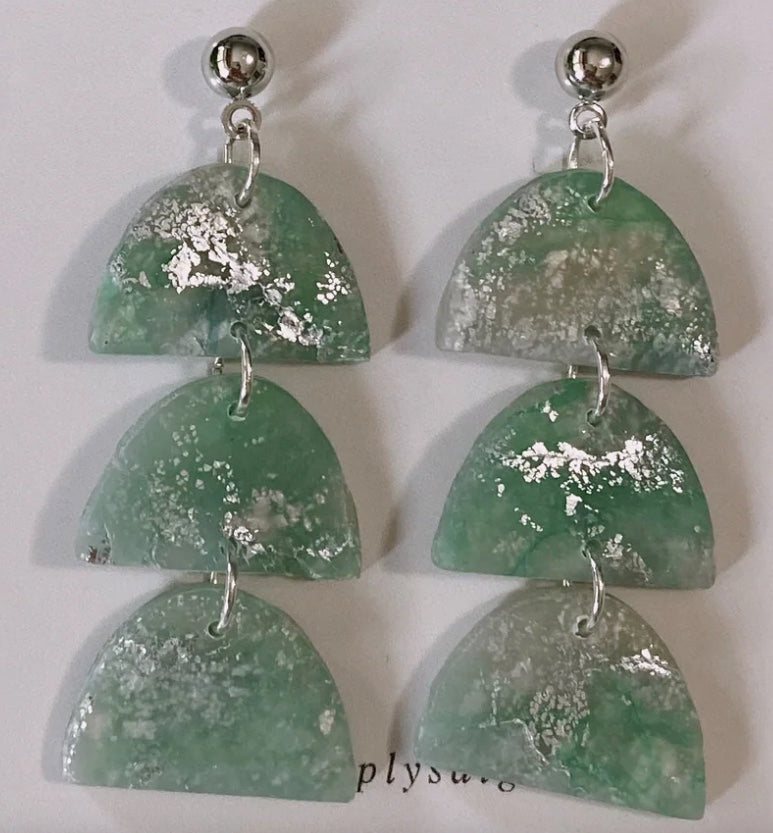 Green Watercolor Earrings