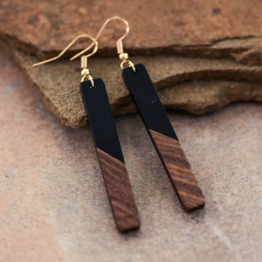 Resin Wooden Bar Earrings