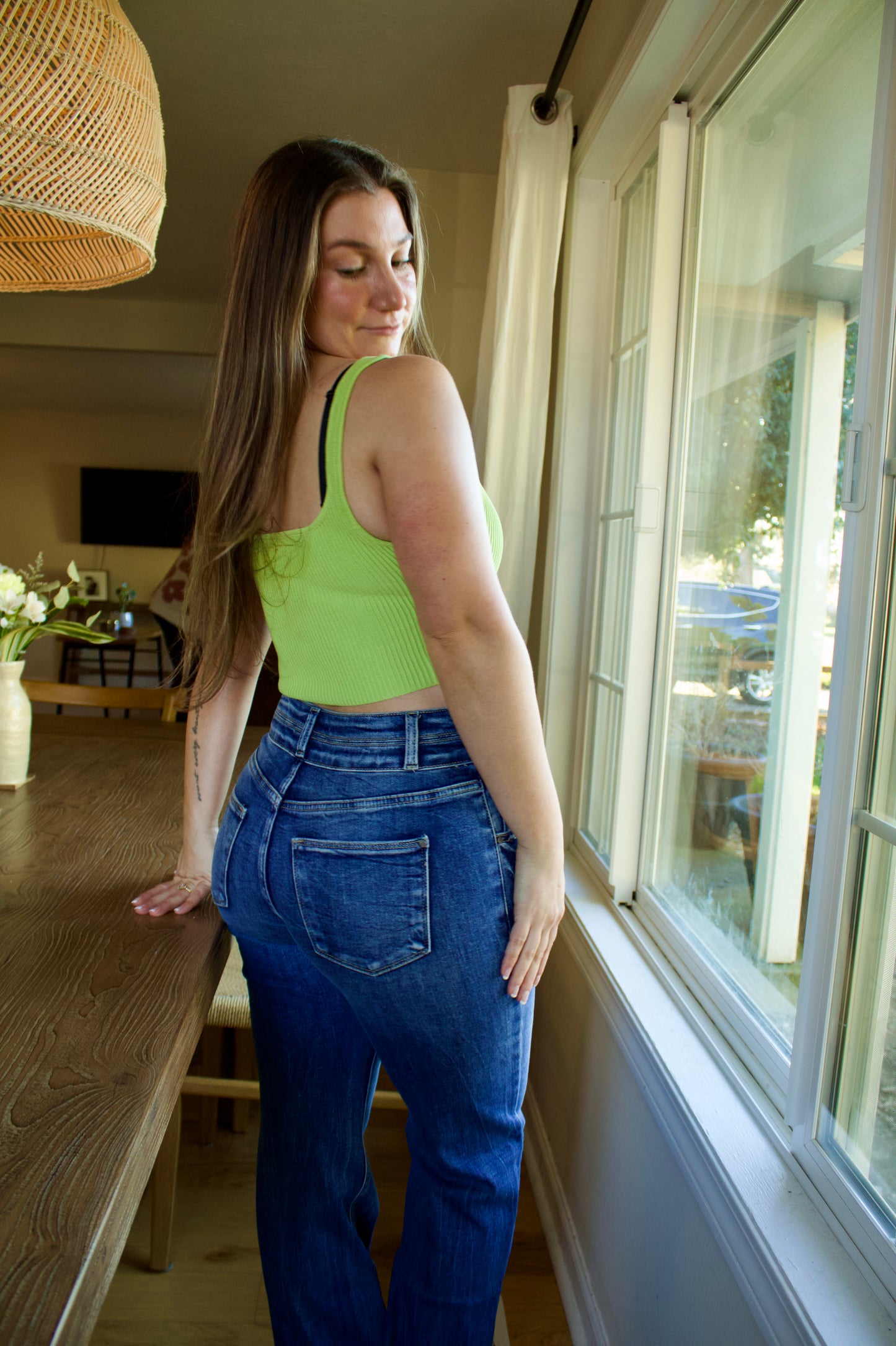 Lime Retro Rib Knit Crop