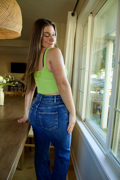 Lime Retro Rib Knit Crop