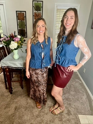 LucyBrook Boutique Denim Bow Tie Peplum Top