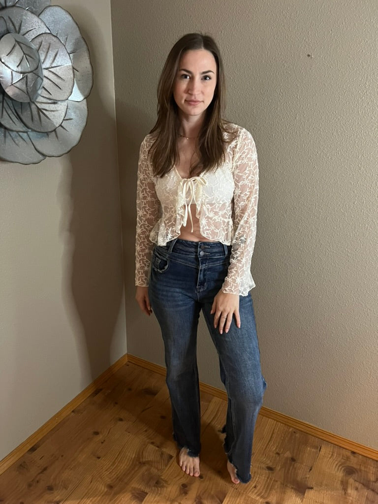 LucyBrook Boutique Ruffle Tie Front Cardigan