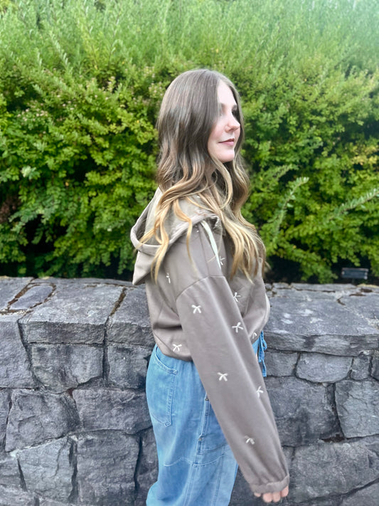 LucyBrook Boutique Bow Embroidered Zip Up Hoodie Jacket