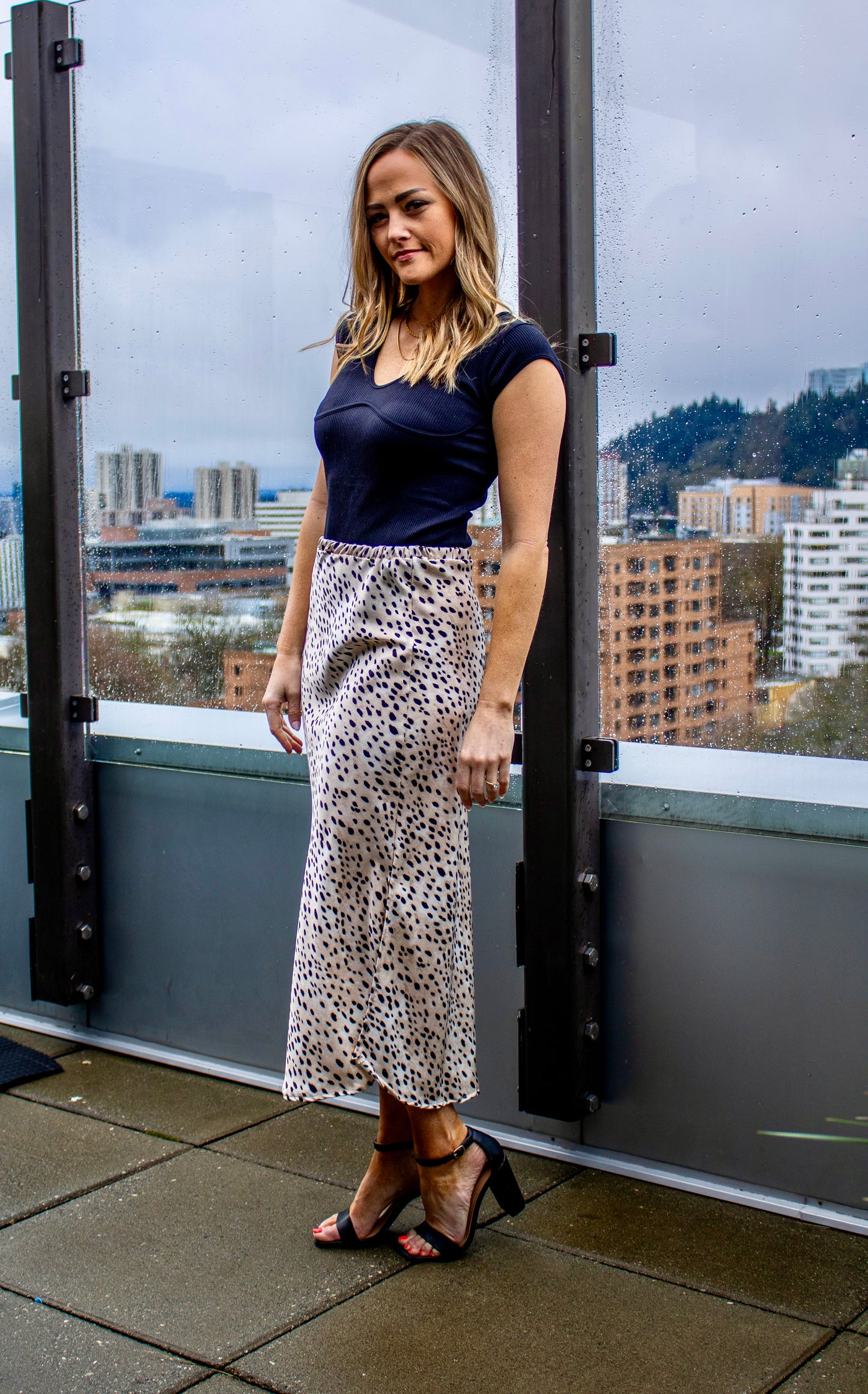 Leopard Satin Midi Skirt